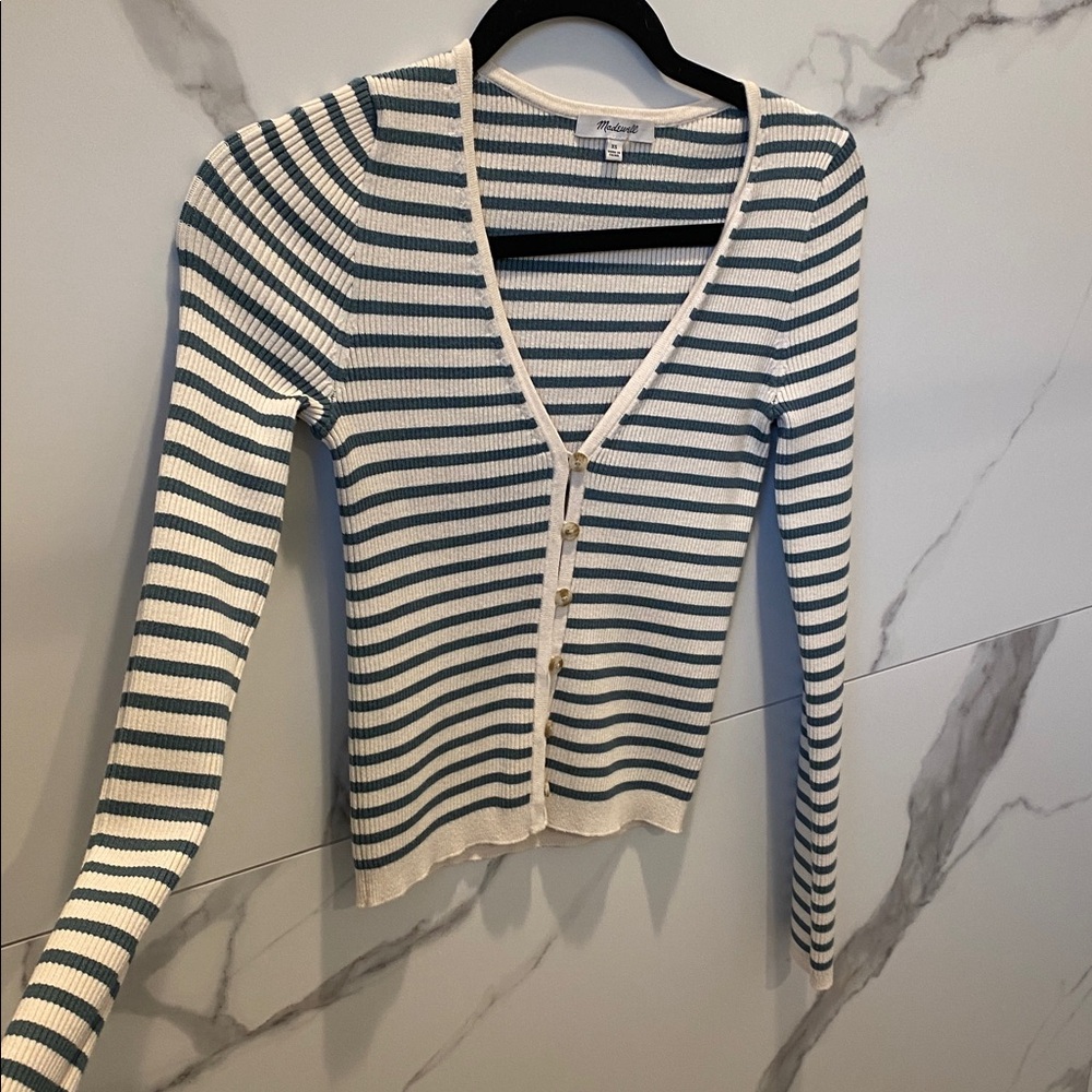Teal and Cream Striped Cardigan